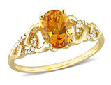 1.10 Carat (ctw) Oval Madeira Citrine Ring in 10K Yellow Gold with Accent Diamonds